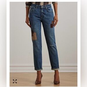 Lauren Ralph Lauren Patchwork Boyfriend Tapered Ankle Jeans Women’s Size 8